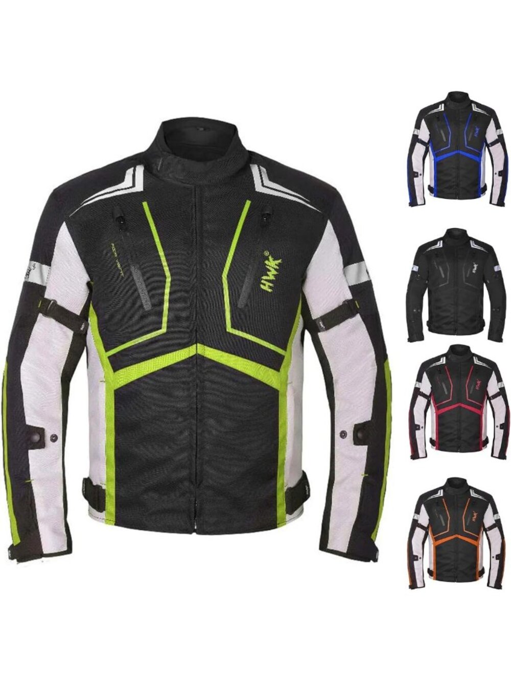 Hi-Vis Green Motorcycle Jacket with Body Armor, Breathable Fabric, Unisex Large